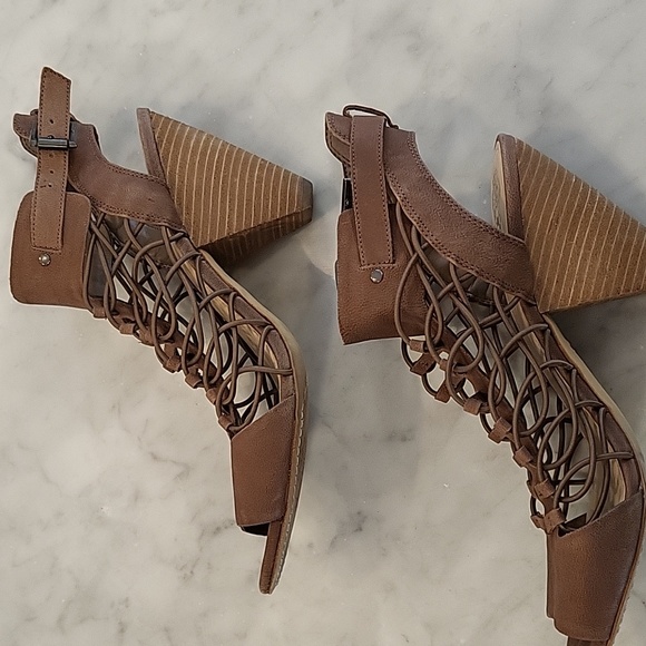 Vince Camuto Strappy Dark Nude Heels - Picture 3 of 5